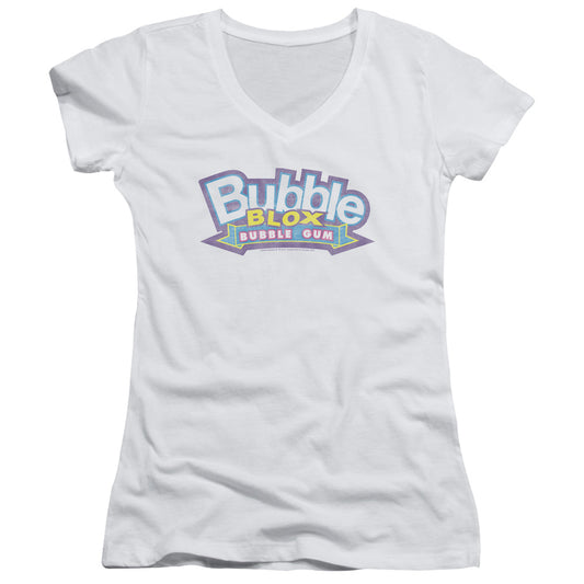 Dubble Bubble Bubble Blox Junior Sheer Cap Sleeve V Neck Womens T Shirt White