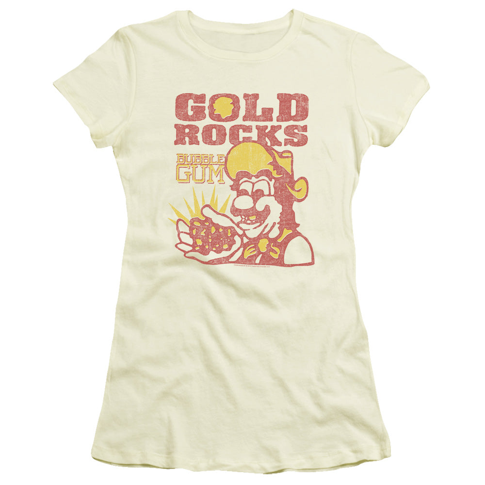 Dubble Bubble Gold Rocks Junior Sheer Cap Sleeve Womens T Shirt Cream