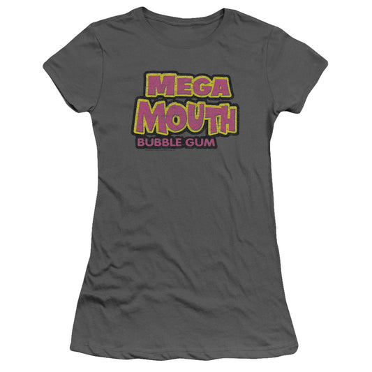 Dubble Bubble Mega Mouth Junior Sheer Cap Sleeve Womens T Shirt Charcoal