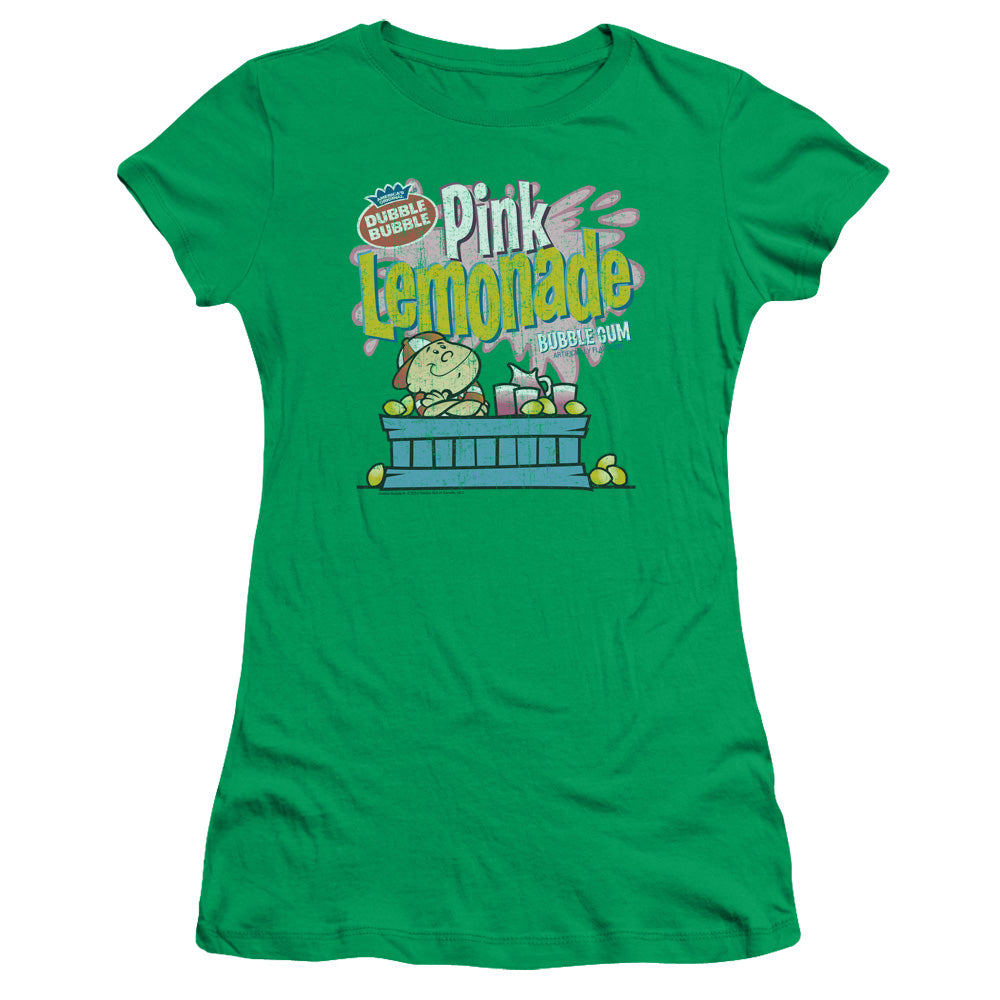 Dubble Bubble Pink Lemonade Junior Sheer Cap Sleeve Womens T Shirt Kelly Green