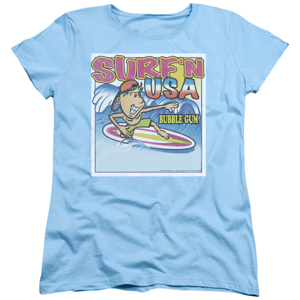 Dubble Bubble Surfn Usa Gum Womens T Shirt Light Blue