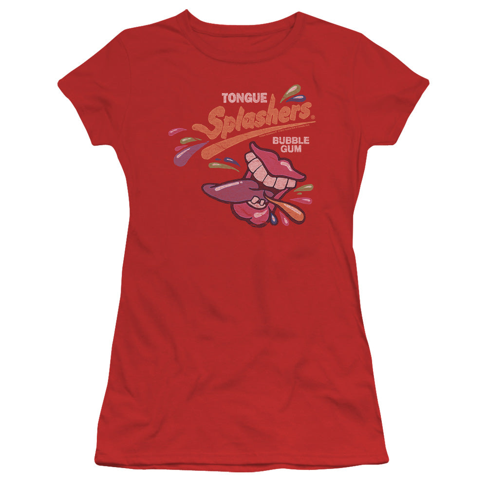 Dubble Bubble Distress Logo Junior Sheer Cap Sleeve Womens T Shirt Red