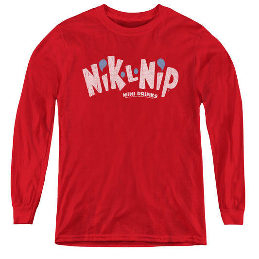 Dubble Bubble Distressed Logo Long Sleeve Kids Youth T Shirt Red