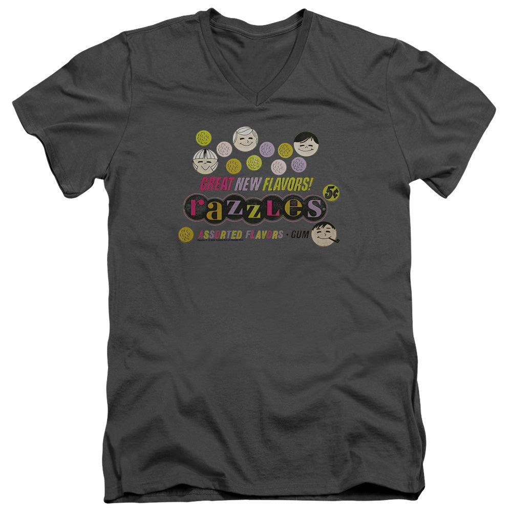 Dubble Bubble Razzles Retro Box Mens Slim Fit V Neck T Shirt Charcoal