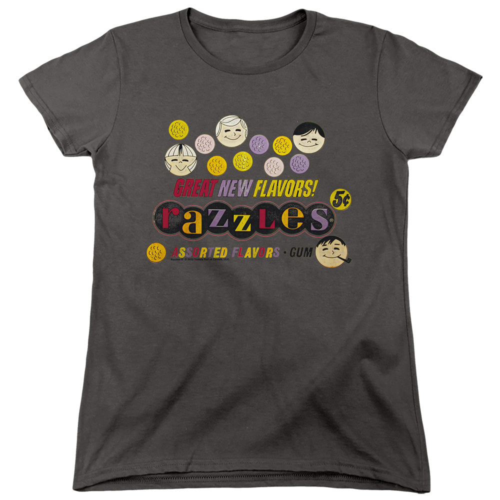 Dubble Bubble Razzles Retro Box Womens T Shirt Charcoal