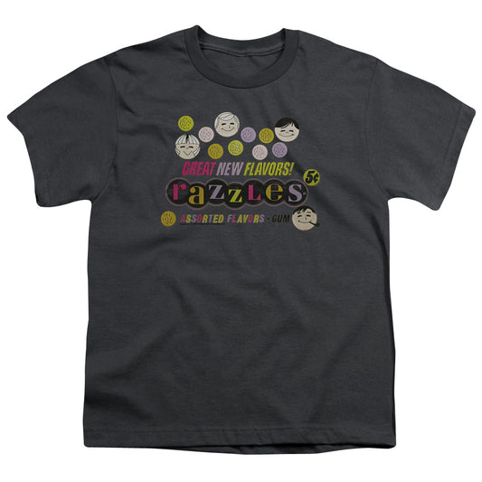 Dubble Bubble Razzles Retro Box Kids Youth T Shirt Charcoal