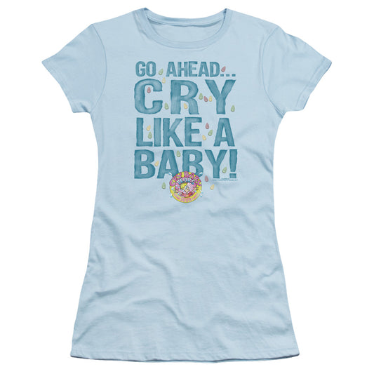 Dubble Bubble Cry Like a Baby Junior Sheer Cap Sleeve Womens T Shirt Light Blue