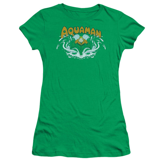 DC Comics Aquaman Splash Junior Sheer Cap Sleeve Womens T Shirt Kelly Green