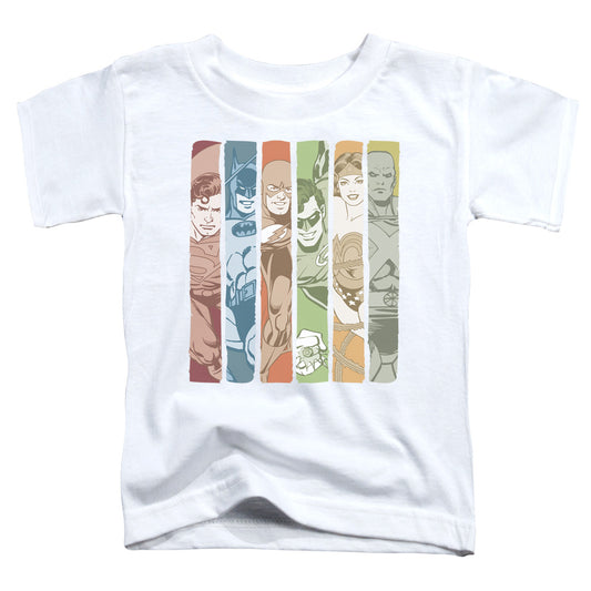 DC Comics Justice League Columns Toddler Kids Youth T Shirt White