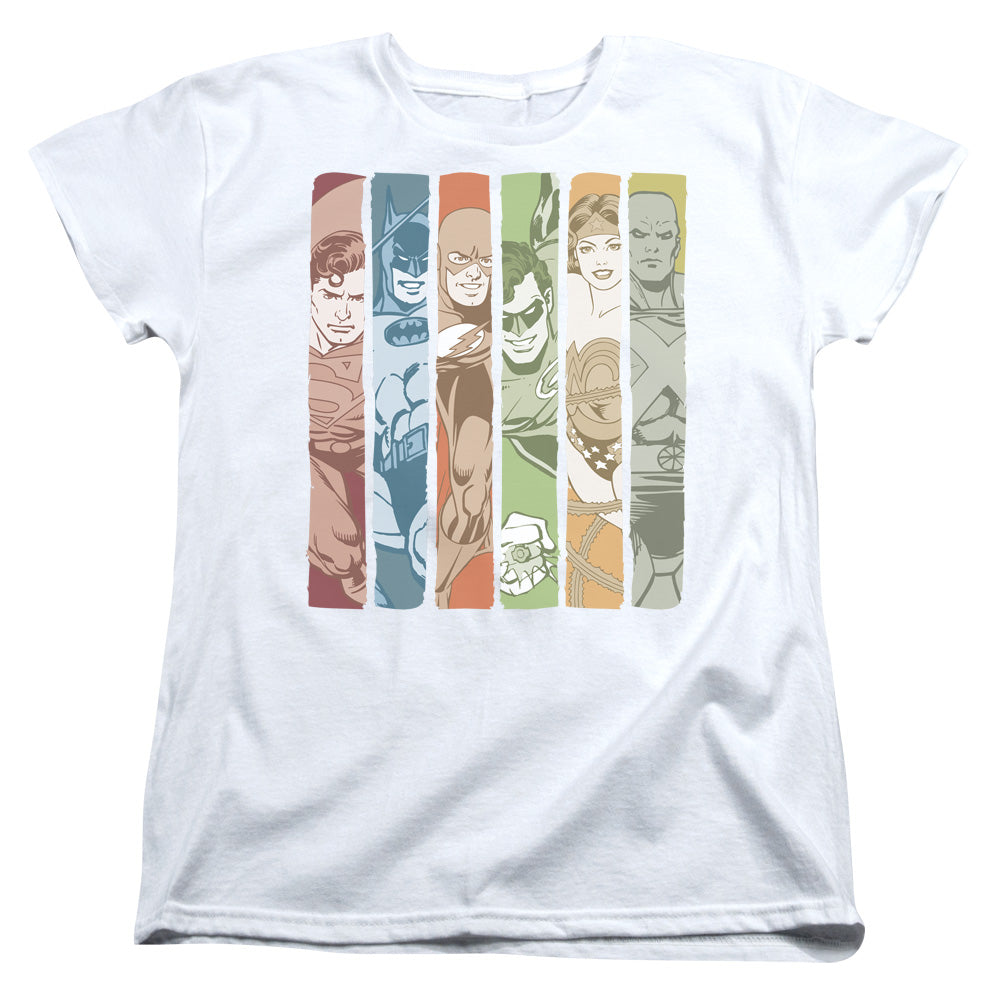DC Comics Justice League Columns Womens T Shirt White