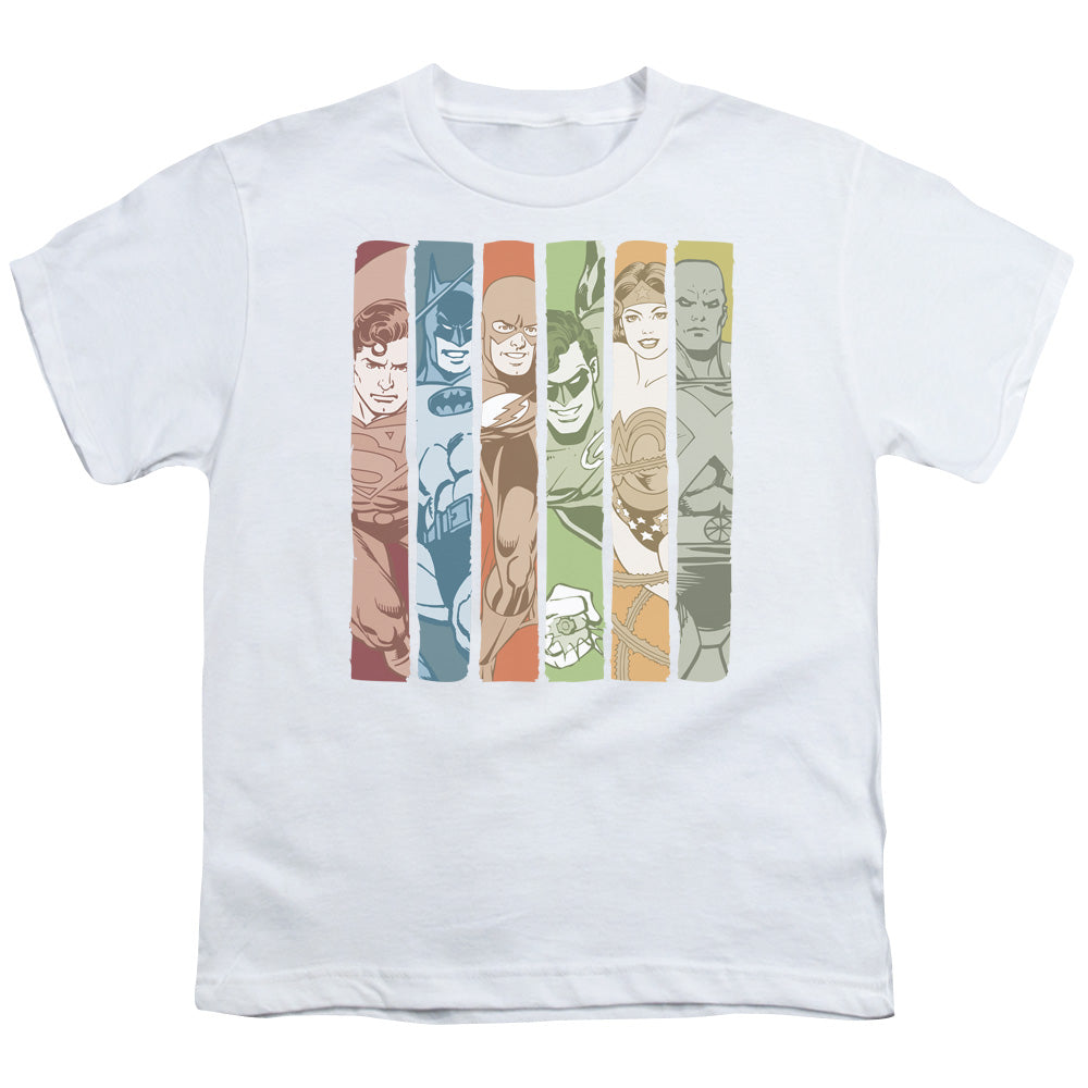 DC Comics Justice League Columns Kids Youth T Shirt White