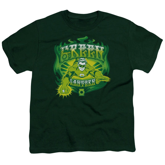 DC Comics Green Flames Kids Youth T Shirt Hunter Green