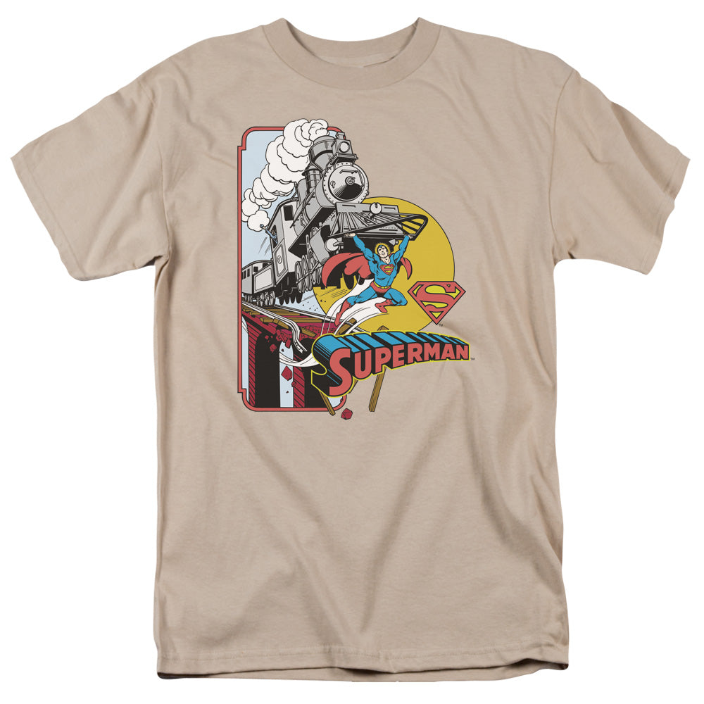 DC Comics Off the Rails Mens T Shirt Sand