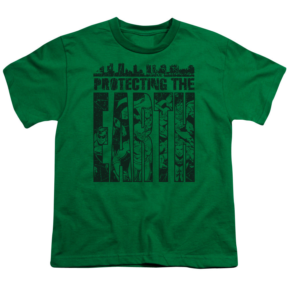 DC Comics Protecting the Earth Kids Youth T Shirt Kelly Green