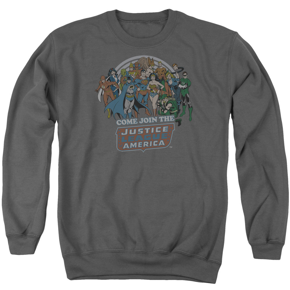 DC Comics Join the Justice League Mens Crewneck Sweatshirt Charcoal