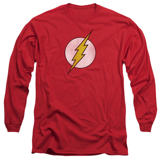 DC Comics Flash Flash Logo Distressed Mens Long Sleeve Shirt Red