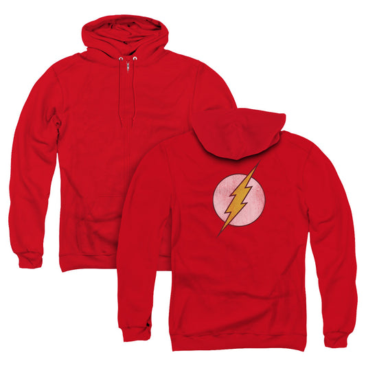 DC Comics Flash Flash Logo Distressed Back Print Zipper Mens Hoodie Red