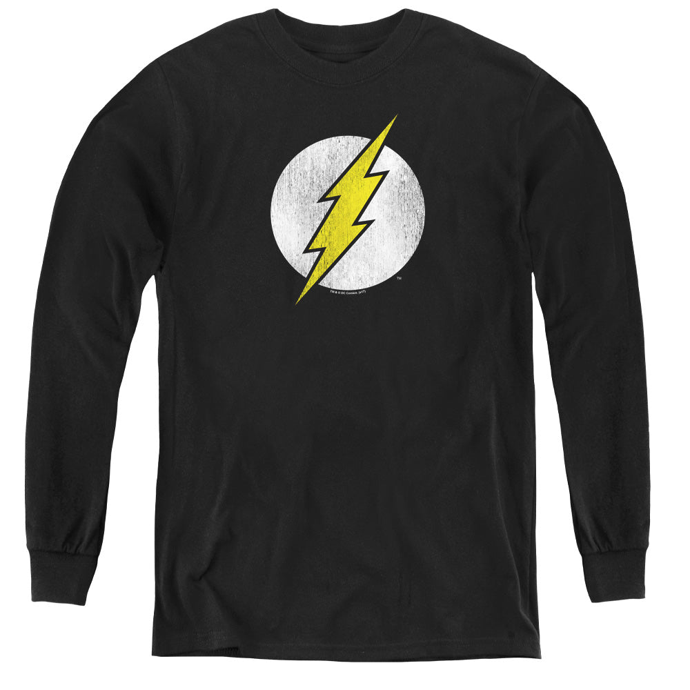DC Comics Flash Flash Logo Distressed Long Sleeve Kids Youth T Shirt Black