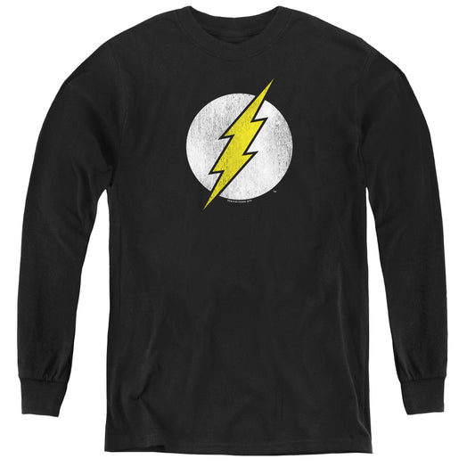 DC Comics Flash Flash Logo Distressed Long Sleeve Kids Youth T Shirt Black