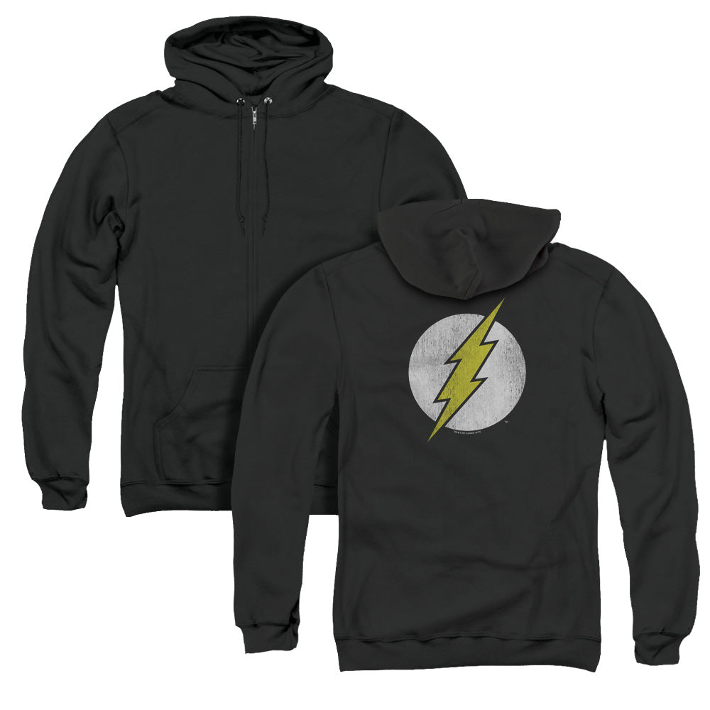 DC Comics Flash Flash Logo Distressed Back Print Zipper Mens Hoodie Black