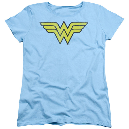 DC Comics Ww Logo Distressed Womens T Shirt Light Blue