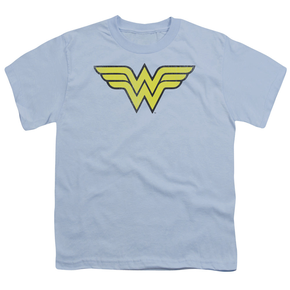 DC Comics Ww Logo Distressed Kids Youth T Shirt Light Blue