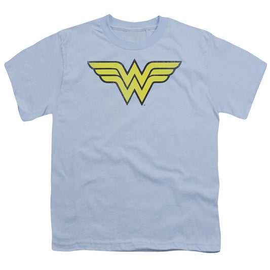 DC Comics Ww Logo Distressed Kids Youth T Shirt Light Blue