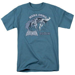 DC Comics Here Come Batman and Robin Mens T Shirt Slate