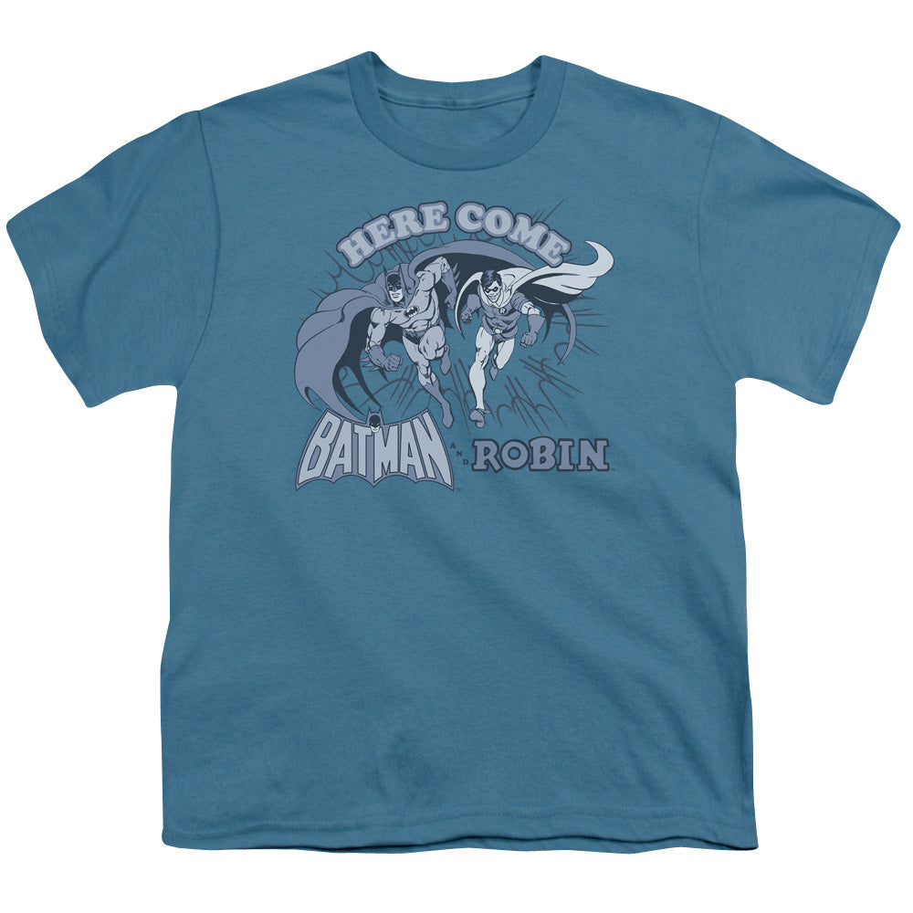 DC Comics Here Come Batman and Robin Kids Youth T Shirt Slate