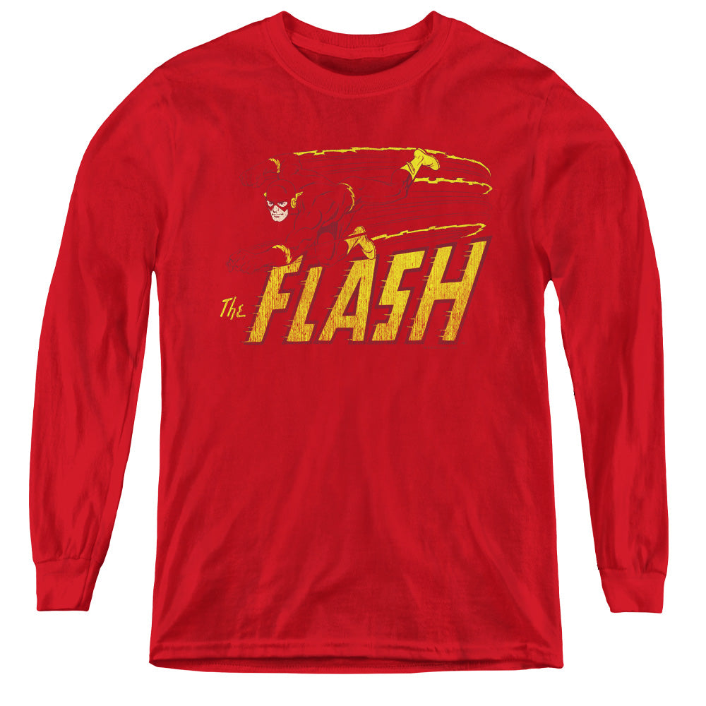 DC Comics Flash Flash Speed Distressed Long Sleeve Kids Youth T Shirt Red
