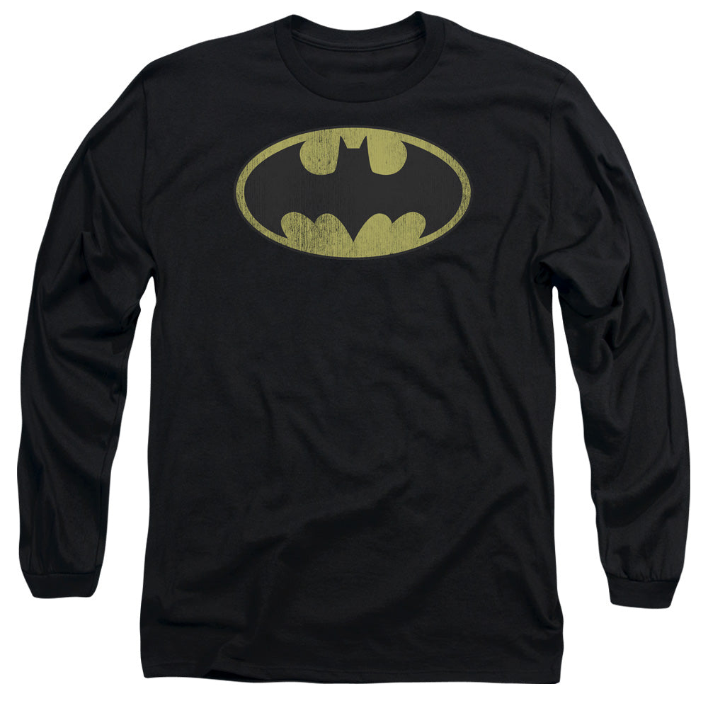 DC Comics Retro Bat Logo Distressed Mens Long Sleeve Shirt Black