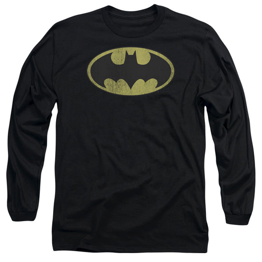 DC Comics Retro Bat Logo Distressed Mens Long Sleeve Shirt Black