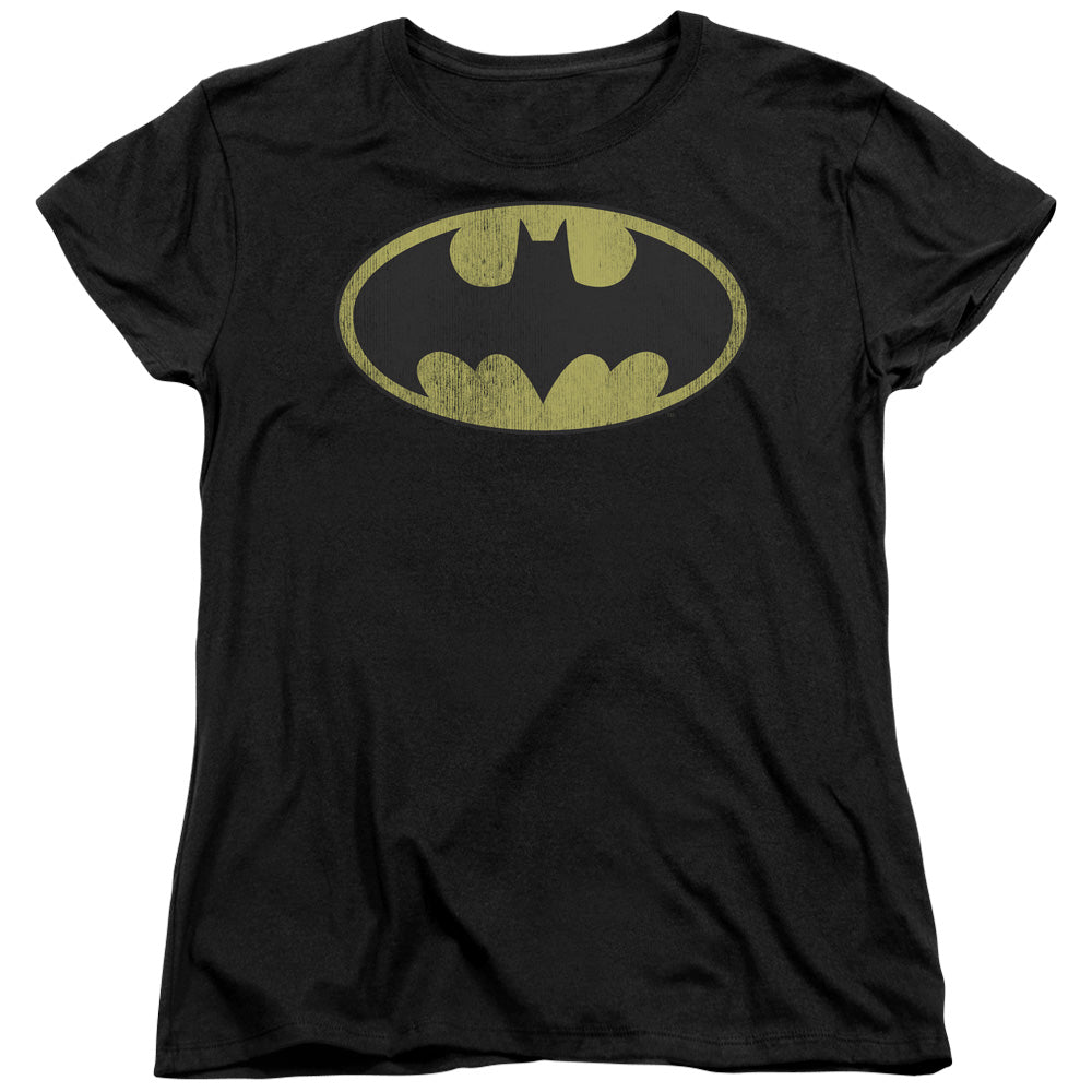 DC Comics Retro Bat Logo Distressed Womens T Shirt Black