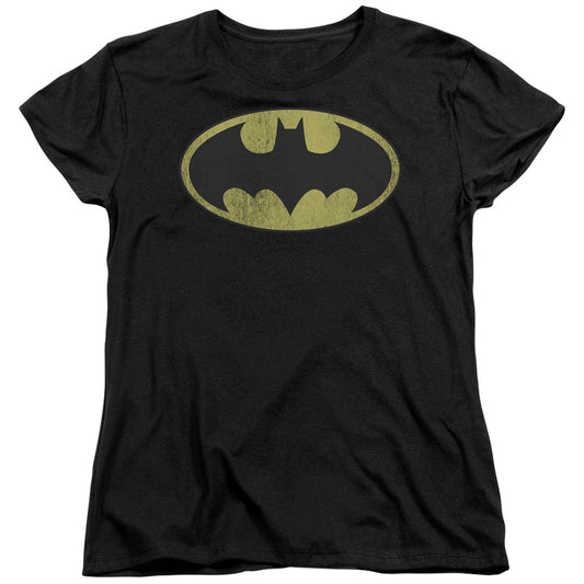DC Comics Retro Bat Logo Distressed Womens T Shirt Black