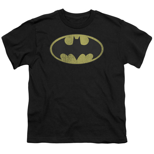 DC Comics Retro Bat Logo Distressed Kids Youth T Shirt Black