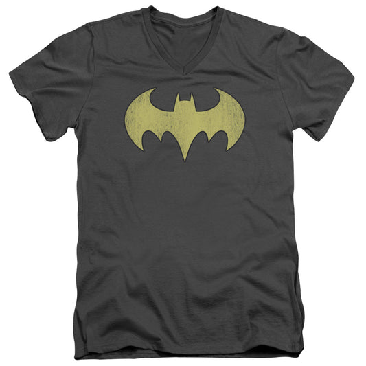 DC Comics Batgirl Logo Distressed Mens Slim Fit V Neck T Shirt Charcoal