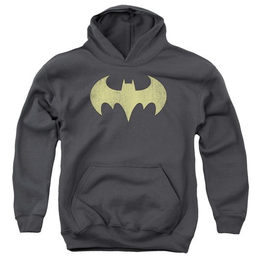 DC Comics Batgirl Logo Distressed Kids Youth Hoodie Charcoal