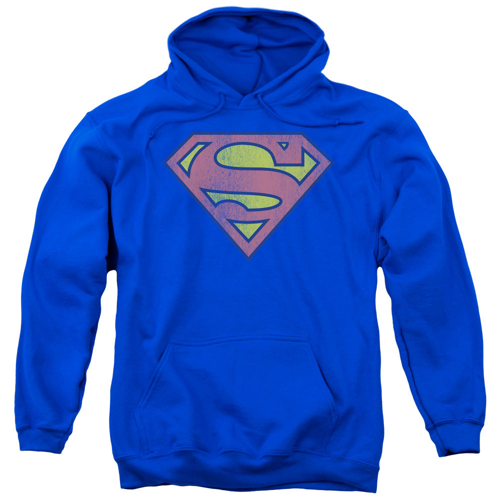 DC Comics Retro Supes Logo Distressed Mens Hoodie Royal Blue