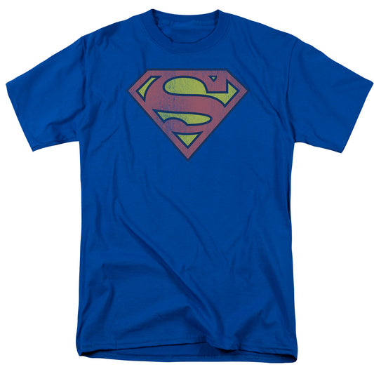 DC Comics Retro Superman Logo Distressed Mens T Shirt Royal Blue