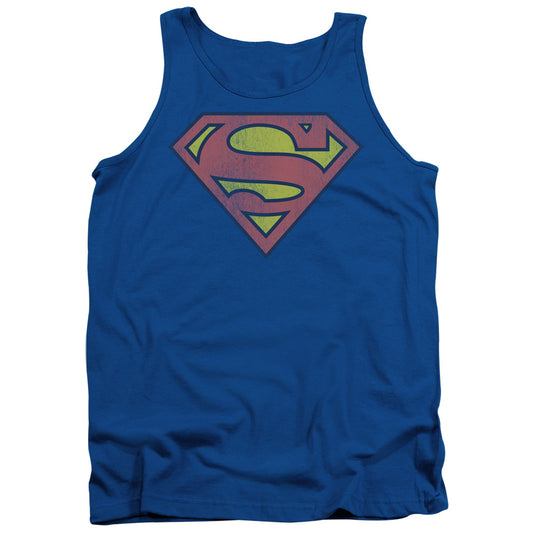 DC Comics Retro Supes Logo Distressed Mens Tank Top Shirt Royal Blue