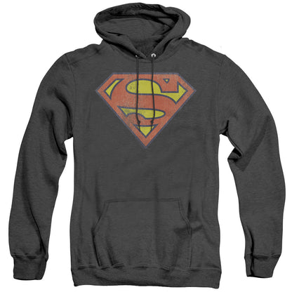 Dc Retro Supes Logo Distressed Mens Heather Hoodie Black Officially Licensed