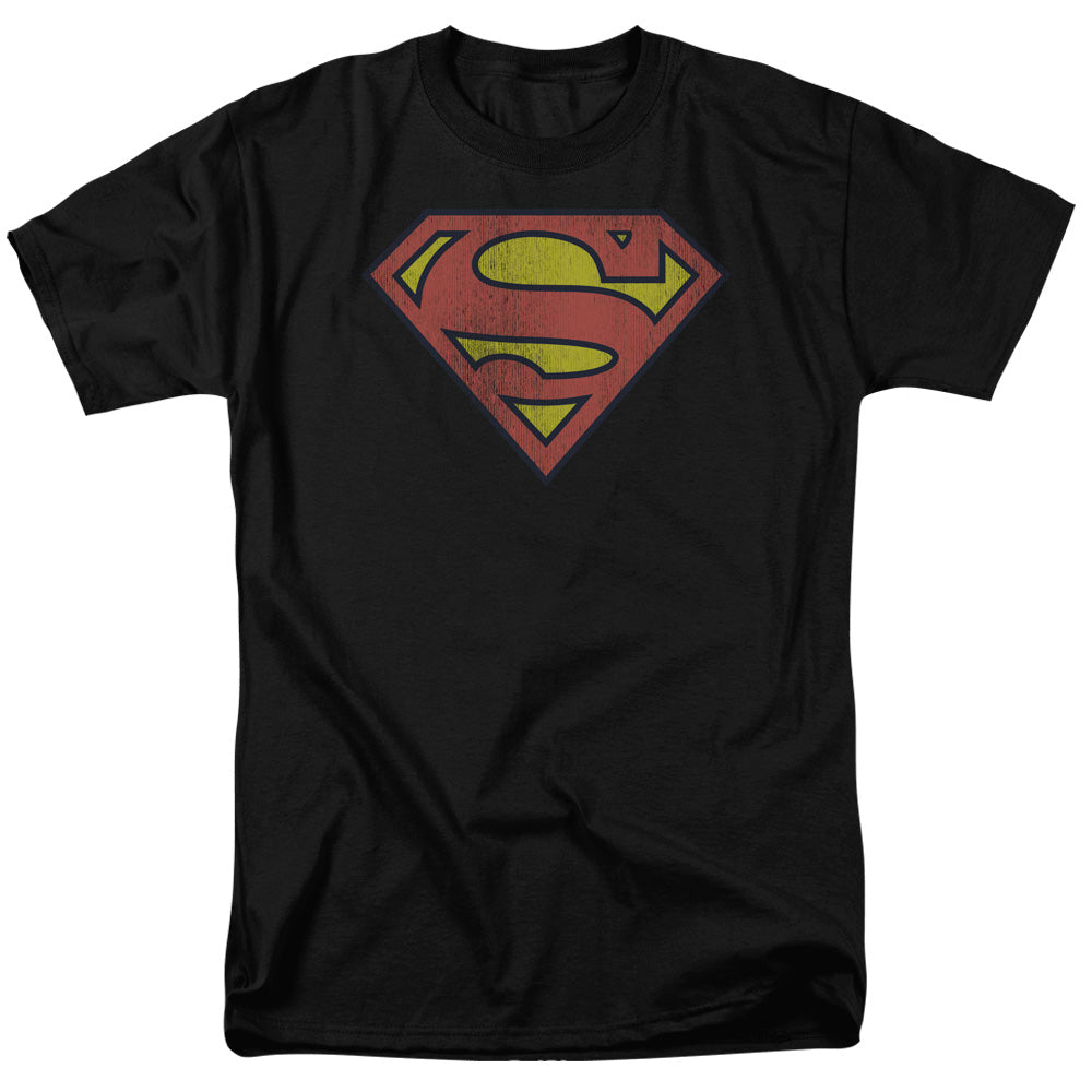 DC Comics Retro Supes Logo Distressed Mens T Shirt Black