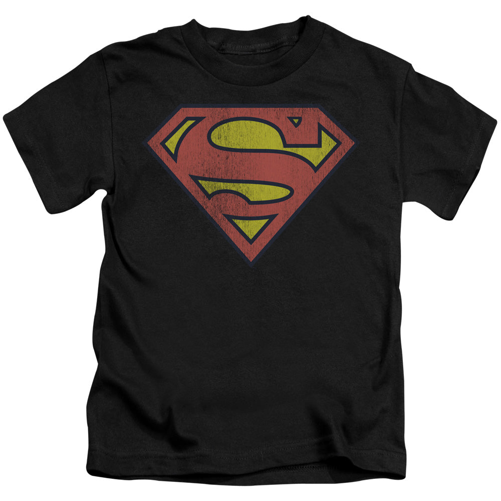 DC Comics Retro Supes Logo Distressed Juvenile Kids Youth T Shirt Black 
