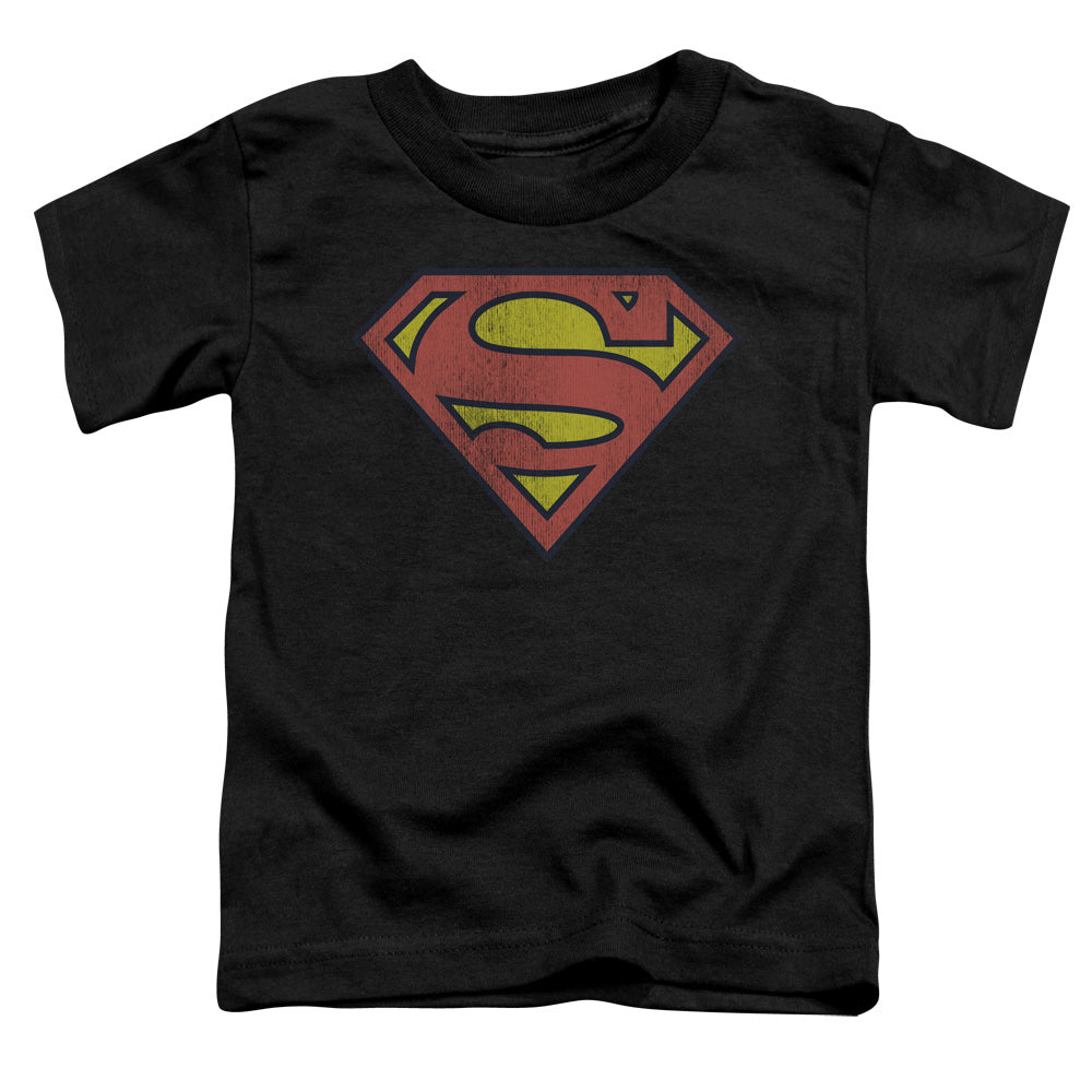 DC Comics Retro Supes Logo Distressed Toddler Kids Youth T Shirt Black