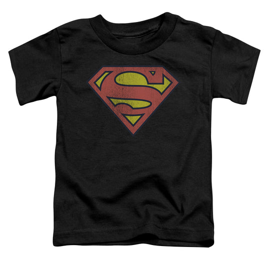 DC Comics Retro Supes Logo Distressed Toddler Kids Youth T Shirt Black