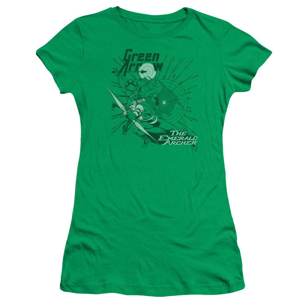 DC Comics the Emerald Archer Junior Sheer Cap Sleeve Womens T Shirt Kelly Green