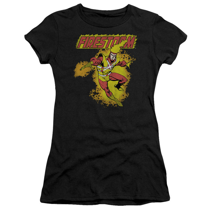 DC Comics Firestorm Junior Sheer Cap Sleeve Womens T Shirt Black