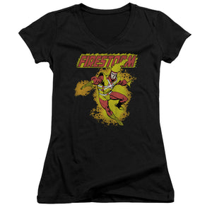 DC Comics Firestorm Junior Sheer Cap Sleeve V Neck Womens T Shirt Black