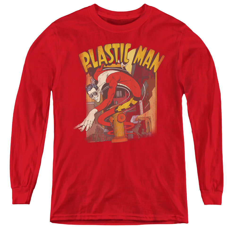 DC Comics Plastic Man Street Long Sleeve Kids Youth T Shirt Red