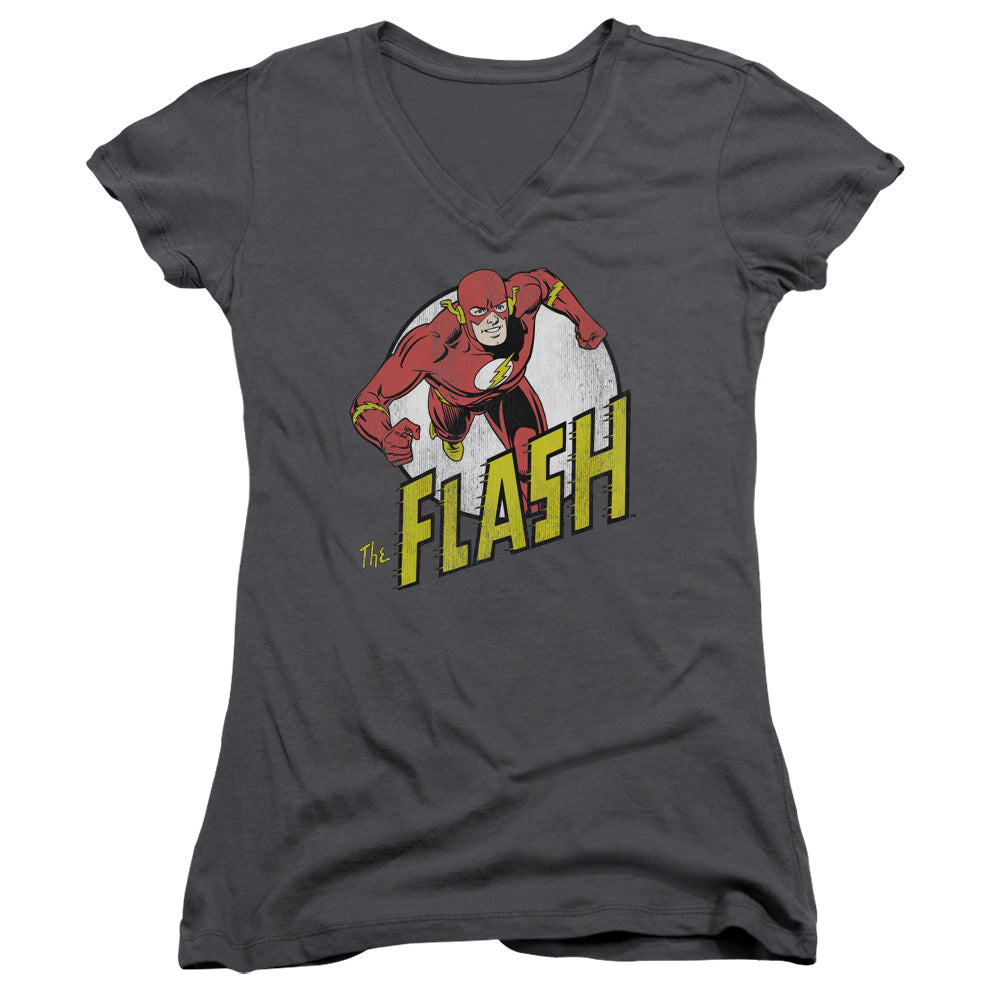 DC Comics Flash Run Flash Run Junior Sheer Cap Sleeve V Neck Womens T Shirt Charcoal